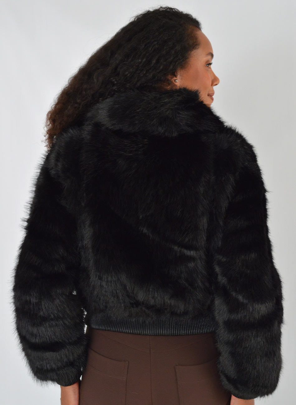 Casaco de Pele Sint�tica Preto Safira Fashion - Foto 3