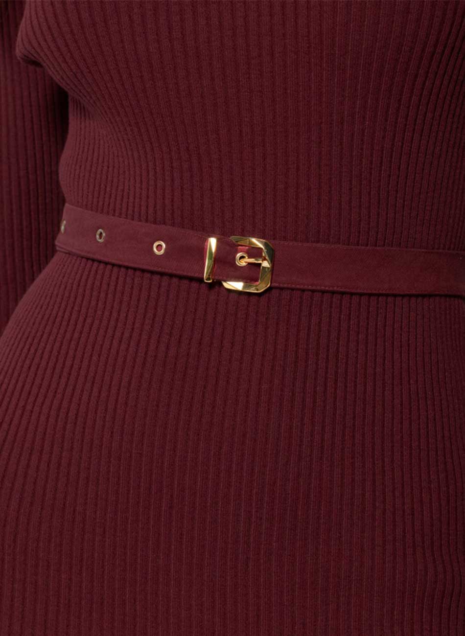 Vestido Biamar Canelado com Cinto Cor Cereja - Foto 3