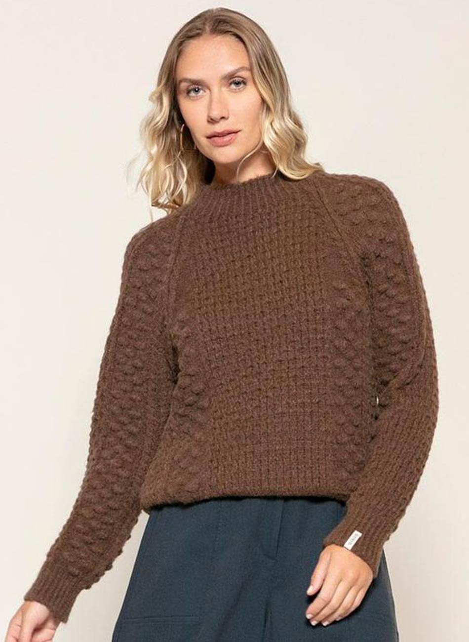 Blusa Marrom Ponto Detalhado Cava Raglan Biamar - Foto 1