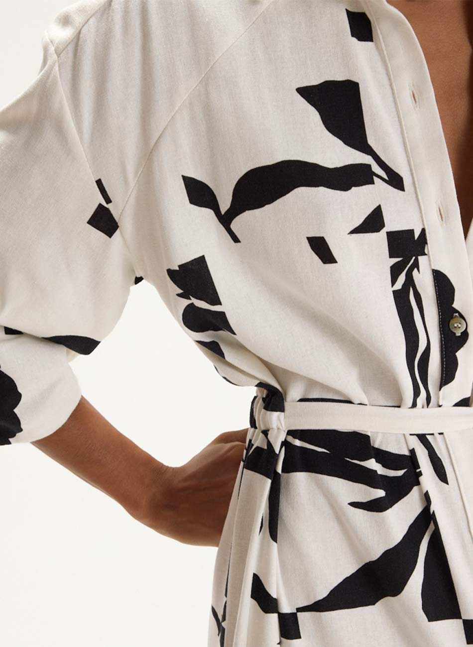 Vestido Chemisier Linho Estampa Lampejo Cant�o - Foto 7
