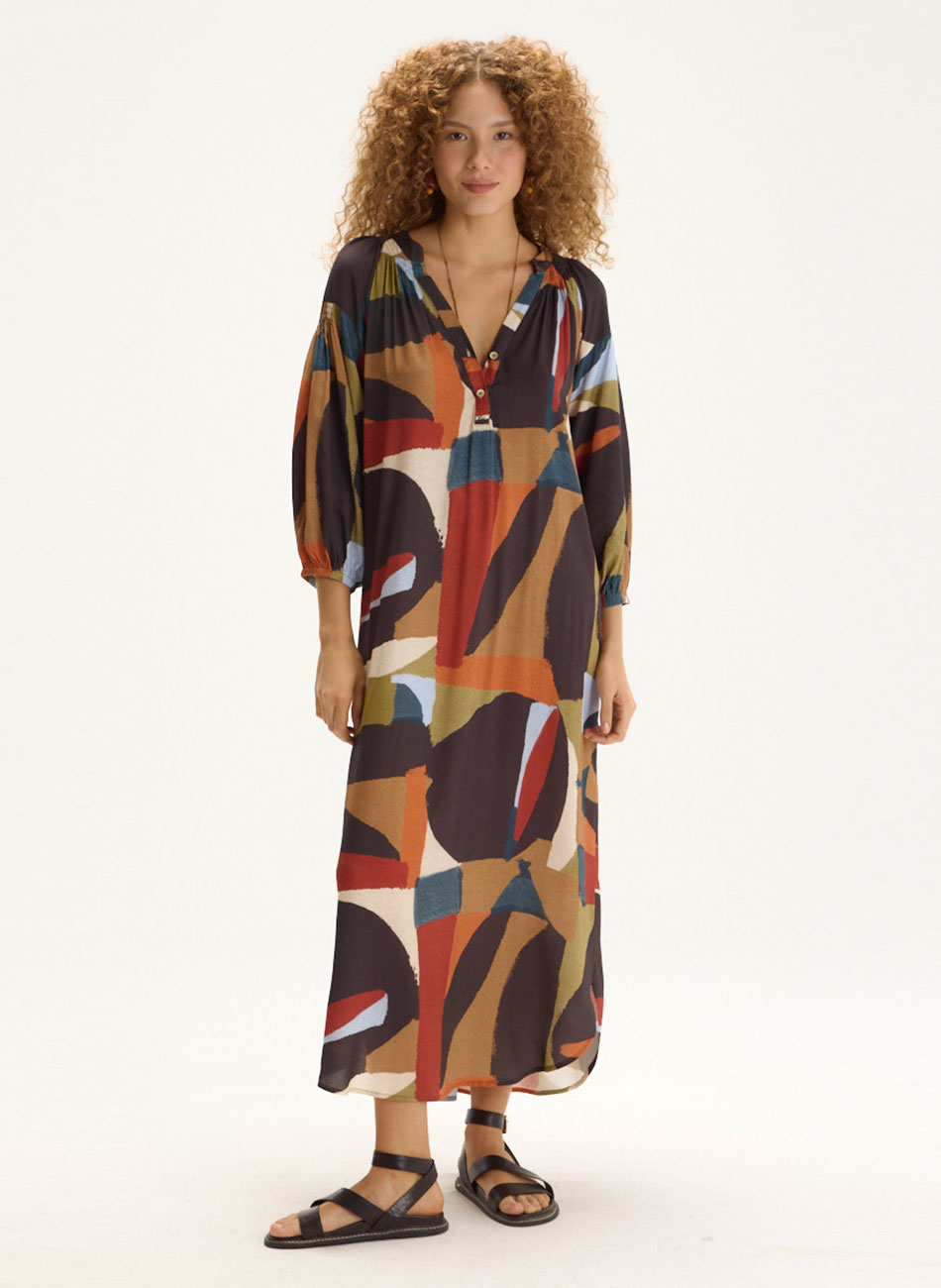 Vestido Chemisier Estampa Papeis Cant�o - Foto 1