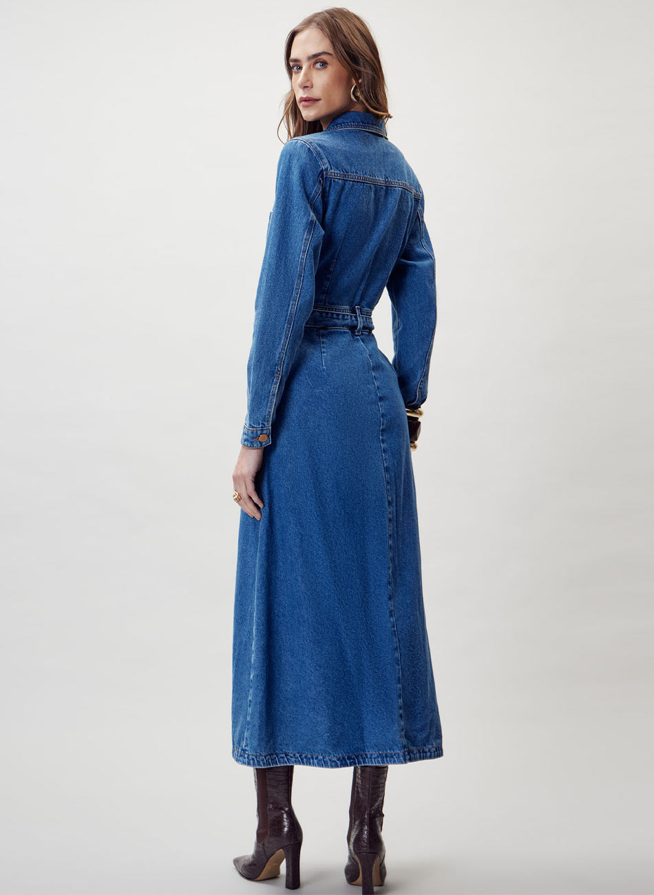 Vestido Midi Jeans com Cinto Flor de Lis - Foto 3