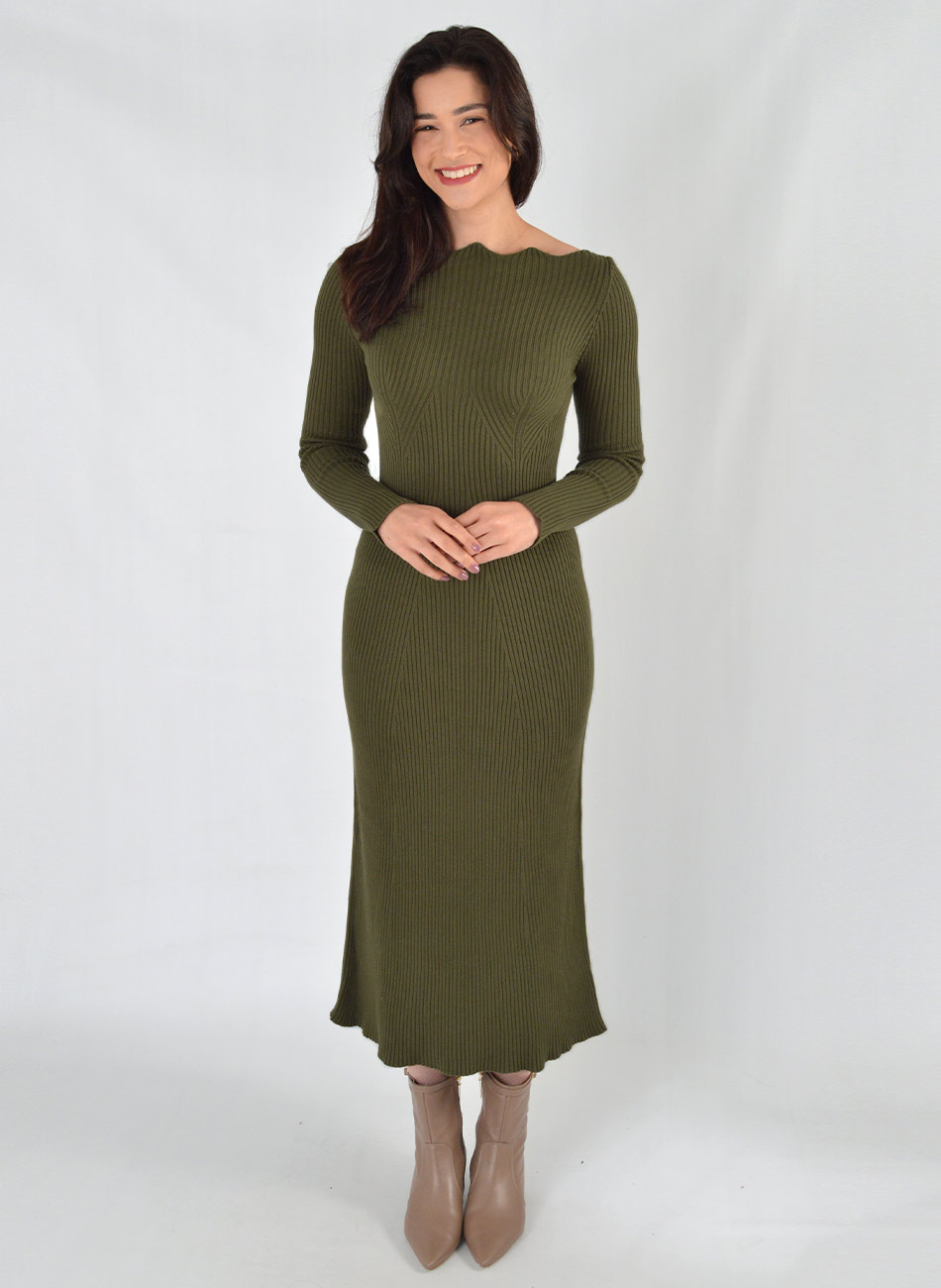 Vestido Canelado Verde Militar Gida  - Foto 1