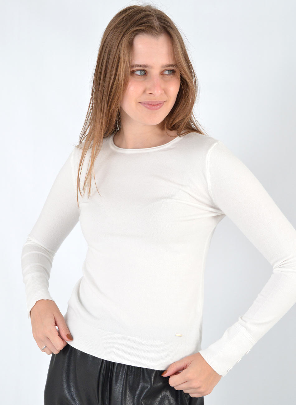 Blusa B�sica Tricot Off White Alpelo  - Foto 1