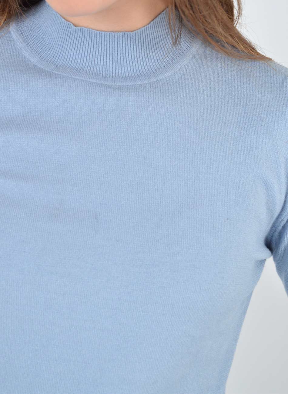Blusa B�sica Tricot Gola Alta Cor Blue Fog Alpelo  - Foto 3