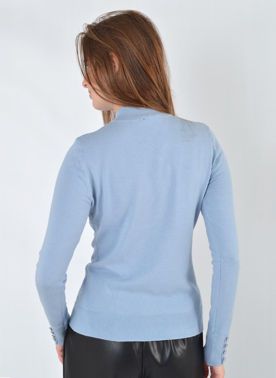 Blusa B�sica Tricot Gola Alta Cor Blue Fog Alpelo  - Foto 4