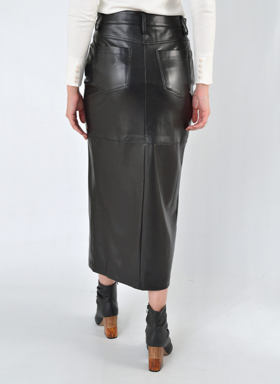 Saia Midi em PU Preto Talita Kume - Foto 3