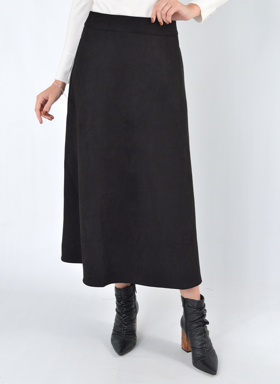 Saia Suede Midi Gode Preto Innocence - Foto 1