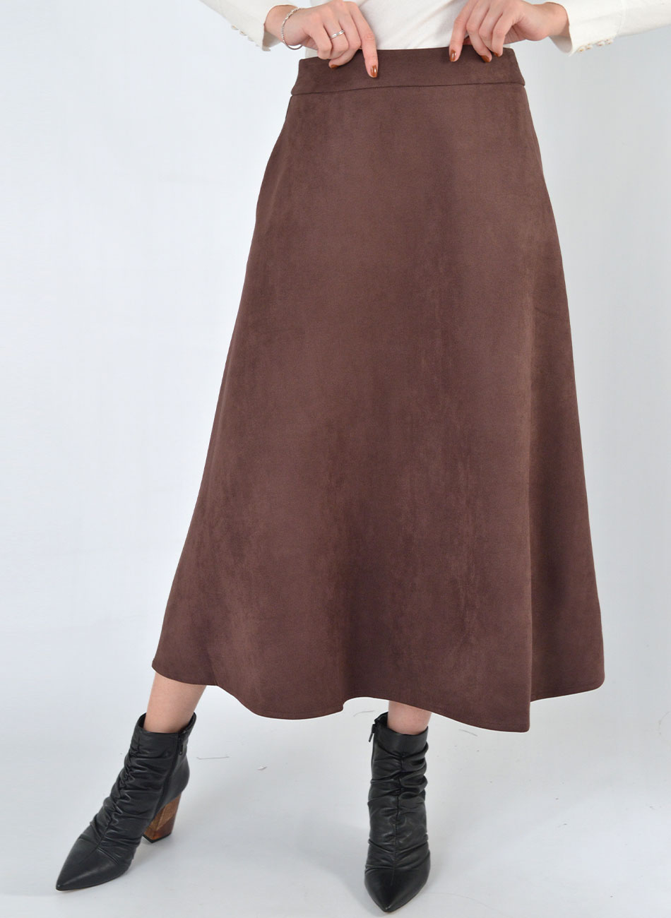 Saia Suede Midi Gode Marrom Innocence - Foto 1