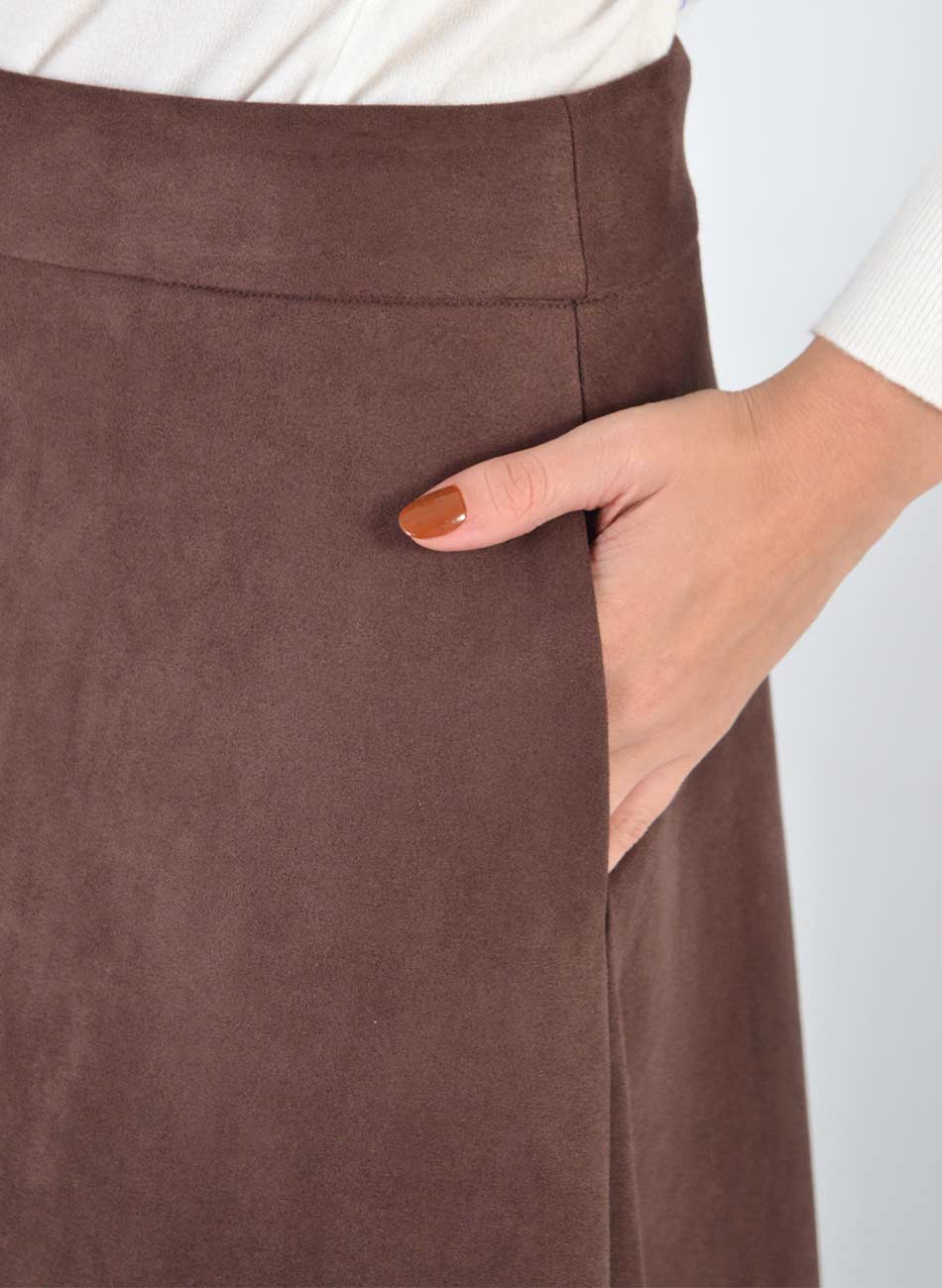 Saia Suede Midi Gode Marrom Innocence - Foto 2