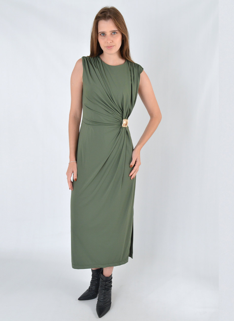 Vestido Midi Festa Verde Militar Aramodu - Foto 1