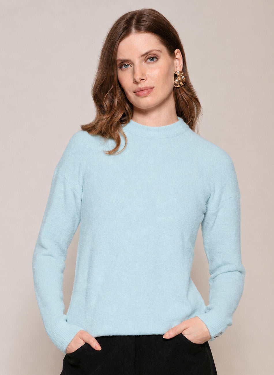 Blusa B�sica Fio Pluma Azul Ceu Biamar - Foto 1