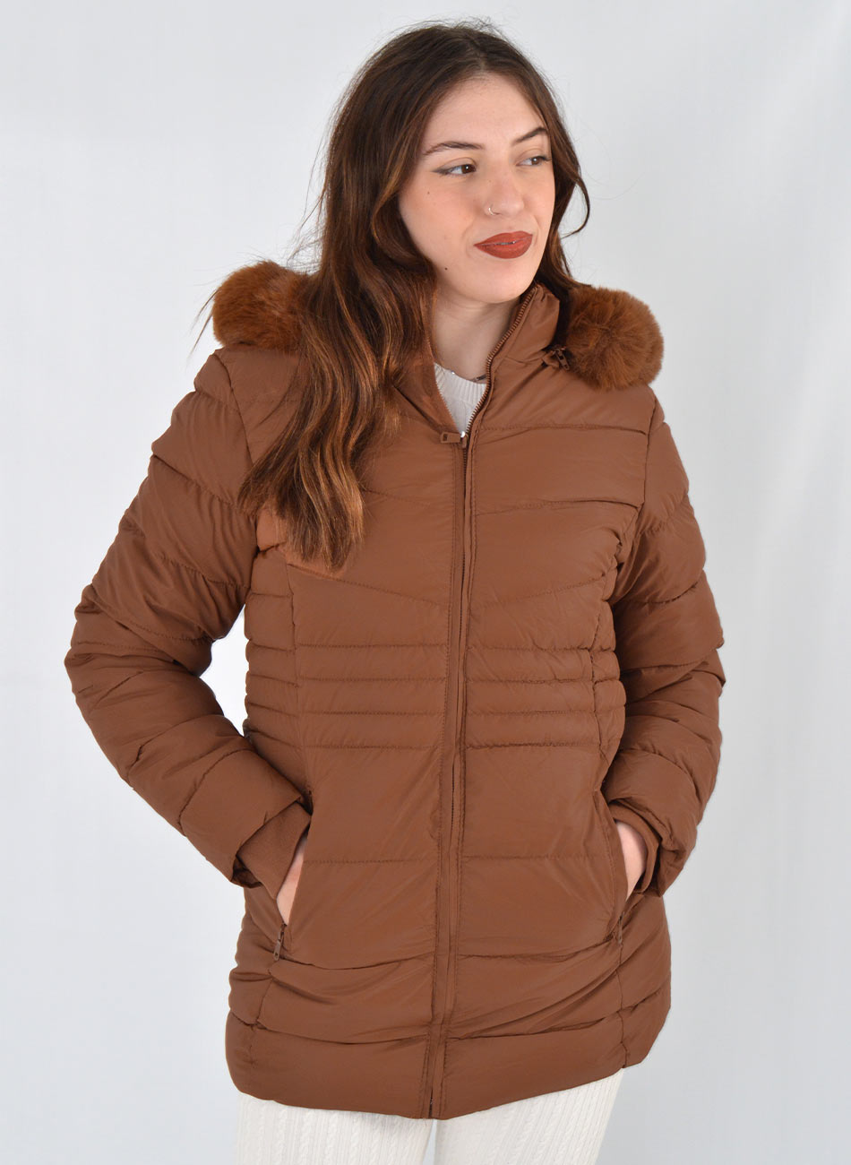 Jaqueta Estofada Capuz Pele Safira Fashion Cor Marrom - Foto 3