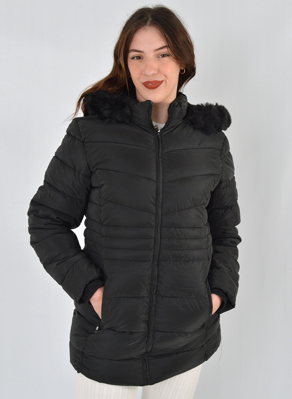 Jaqueta Estofada Capuz Pele Safira Fashion Cor Preto - Foto 2