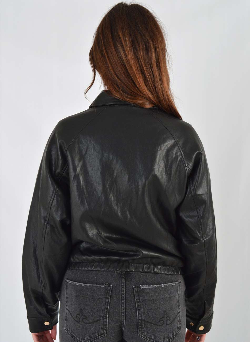 Jaqueta Bomber PU Cor Preto Pellini - Foto 4