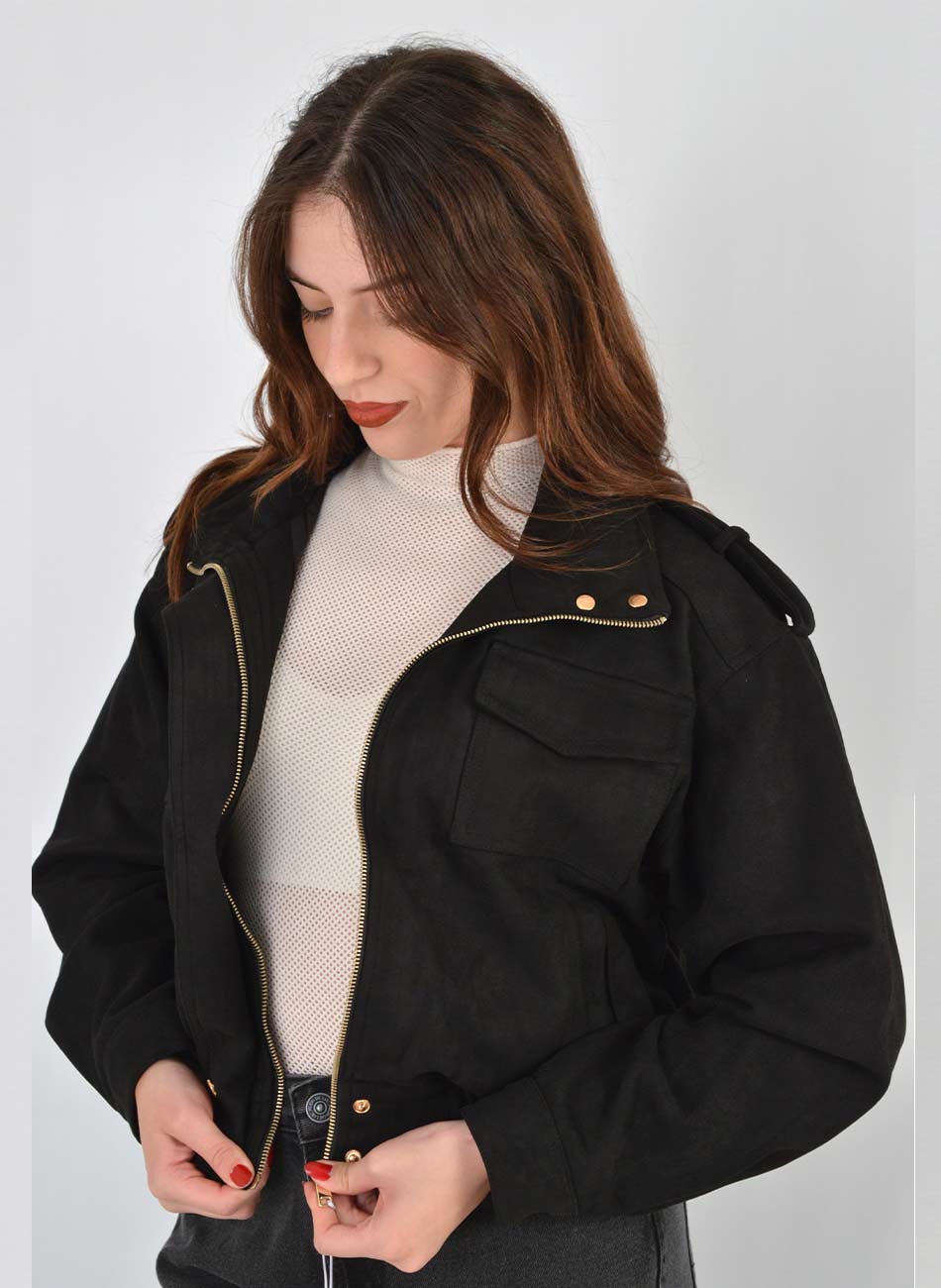 Jaqueta Bomber Suede Preto Pellini - Foto 1