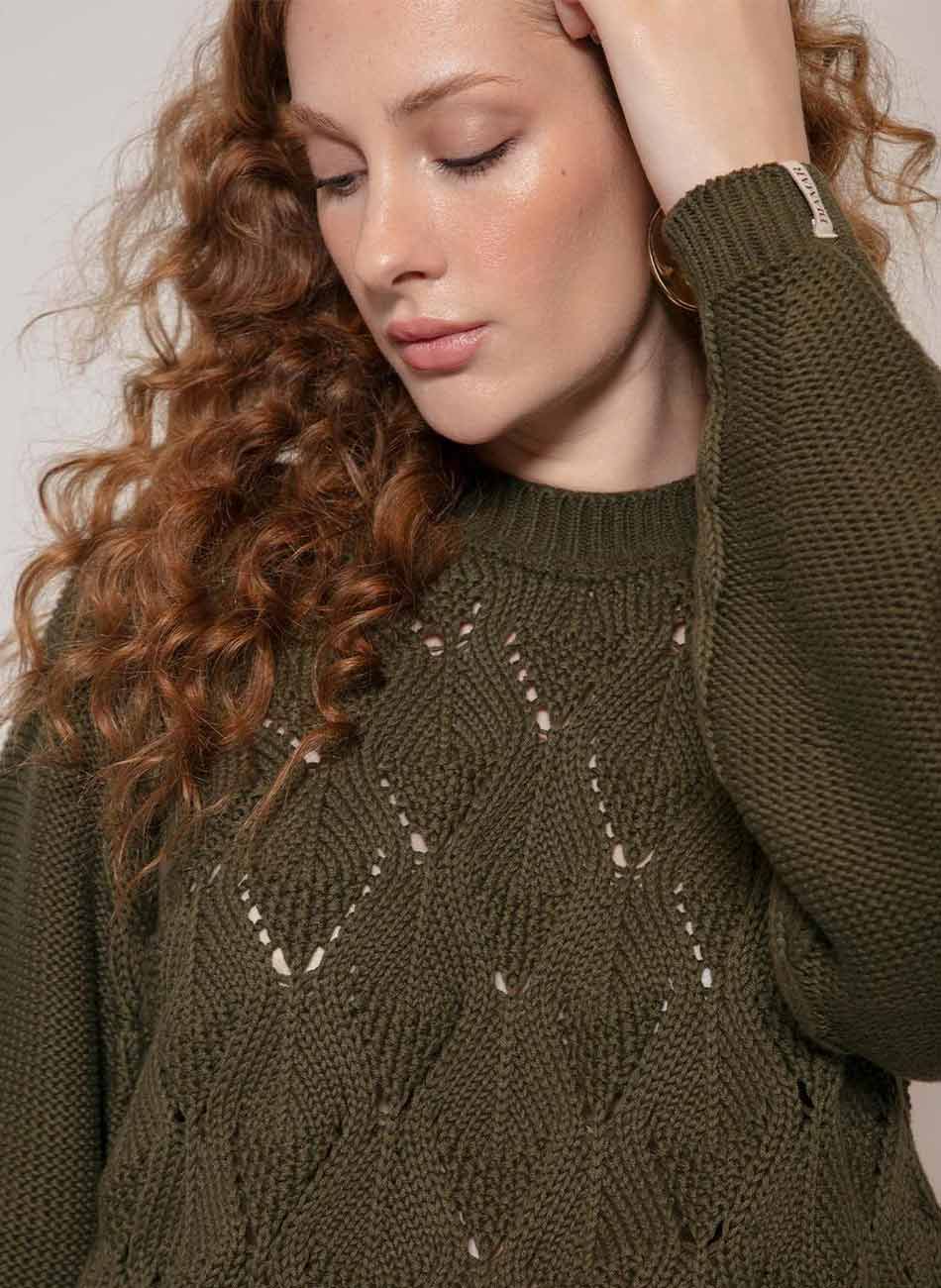 Blusa Verde Oliva Trama Vazada Biamar  - Foto 1