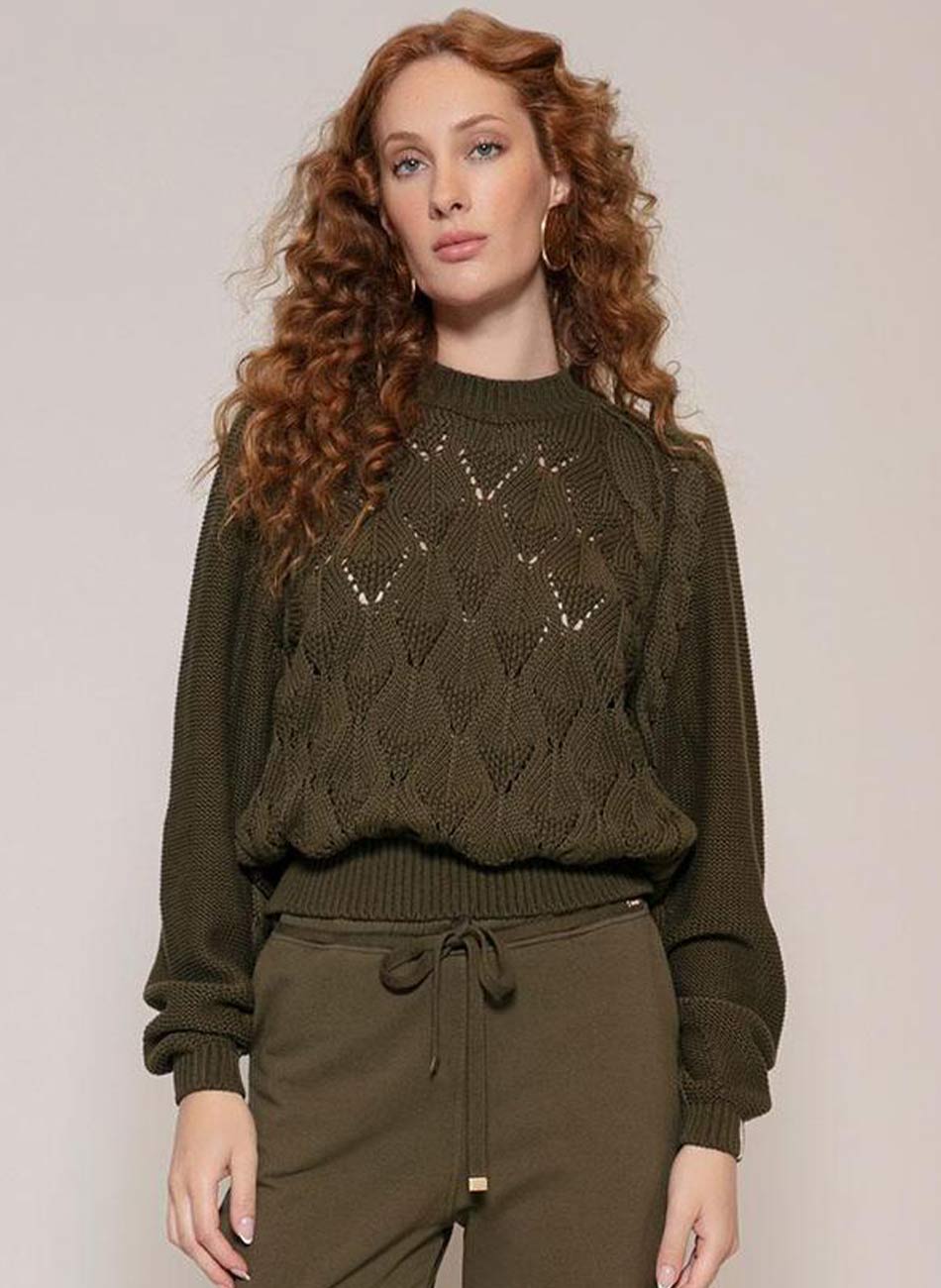 Blusa Verde Oliva Trama Vazada Biamar  - Foto 2