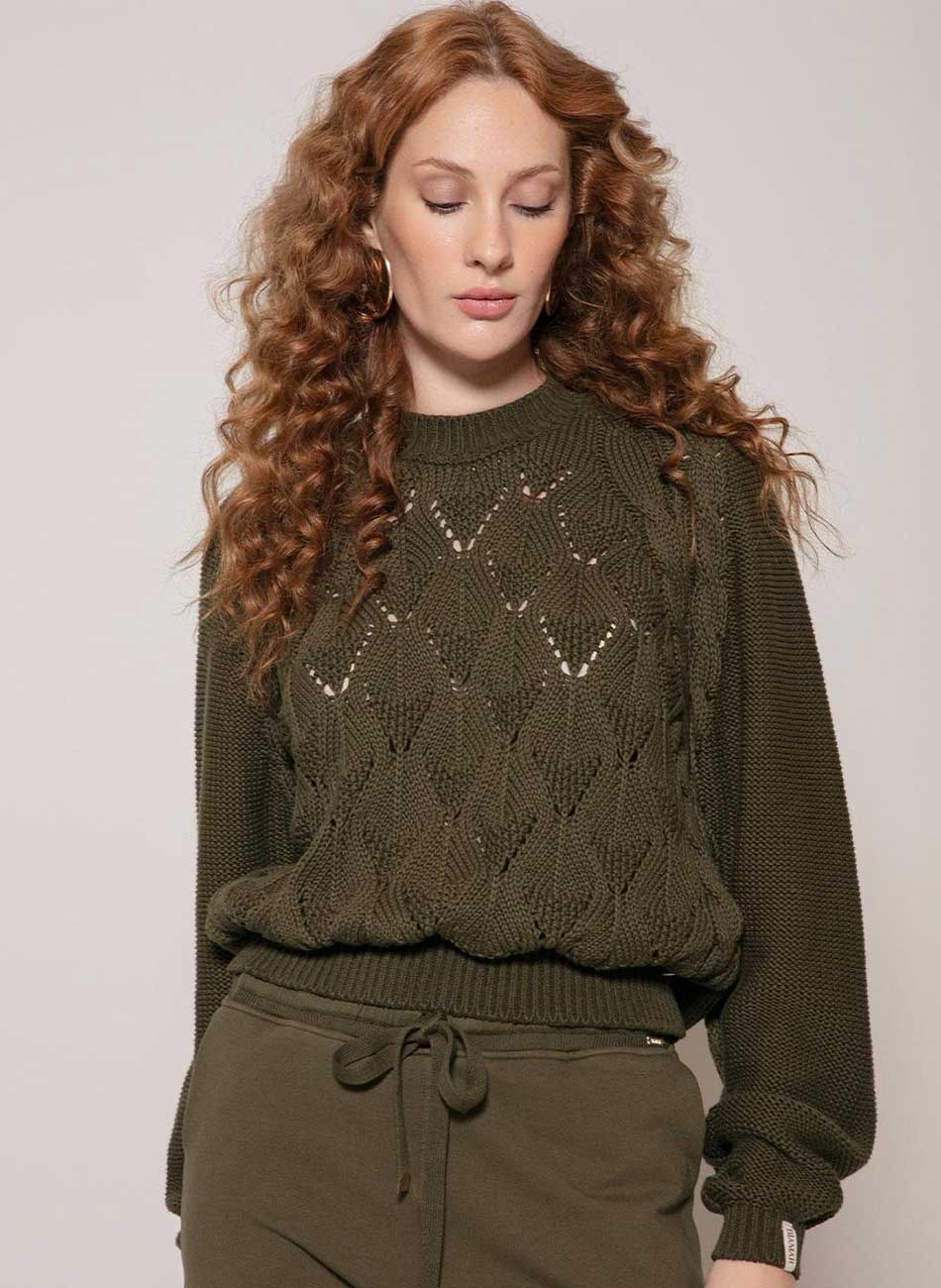 Blusa Verde Oliva Trama Vazada Biamar  - Foto 3