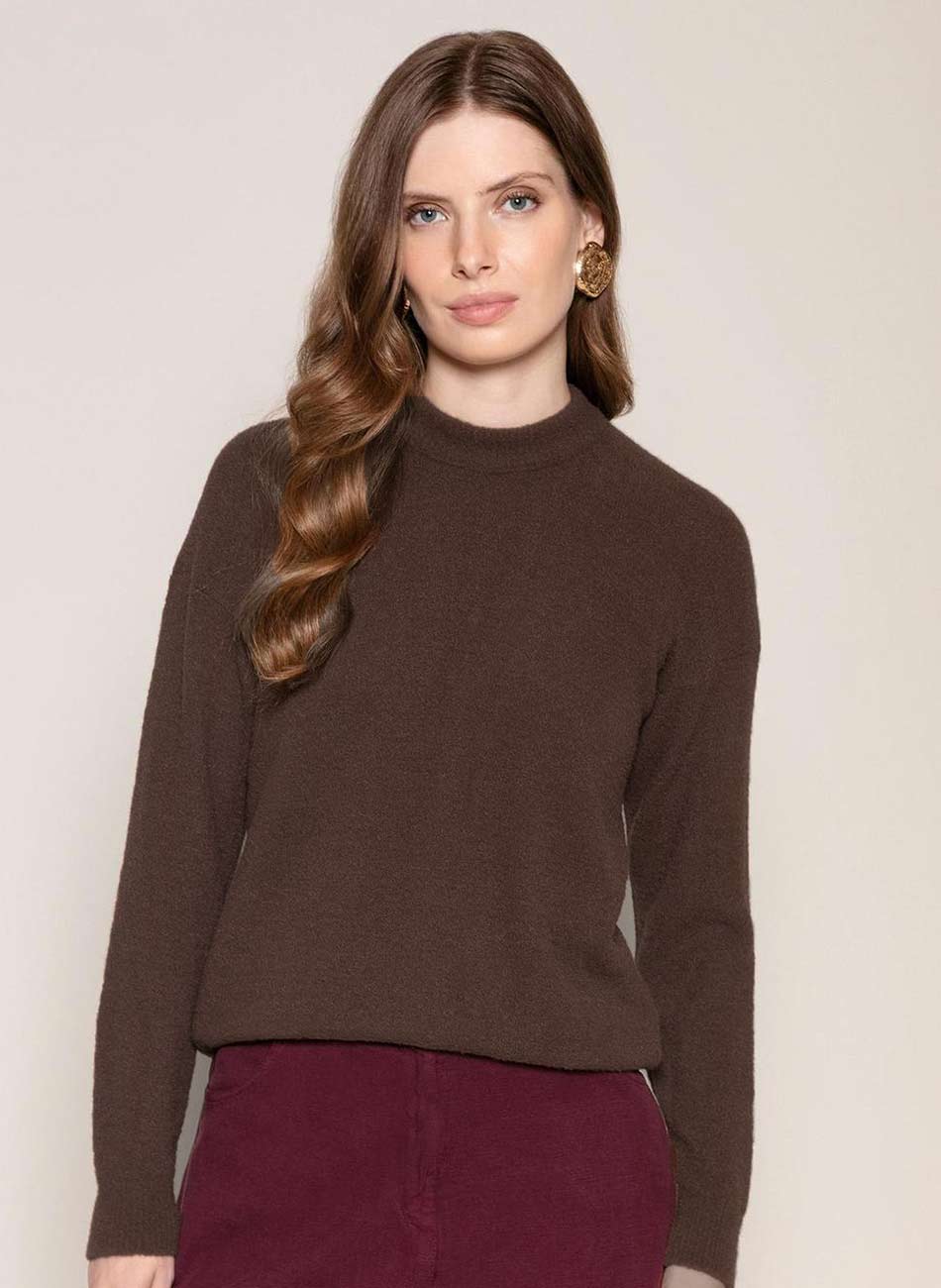 Blusa B�sica Fio Pluma Marrom Biamar - Foto 1