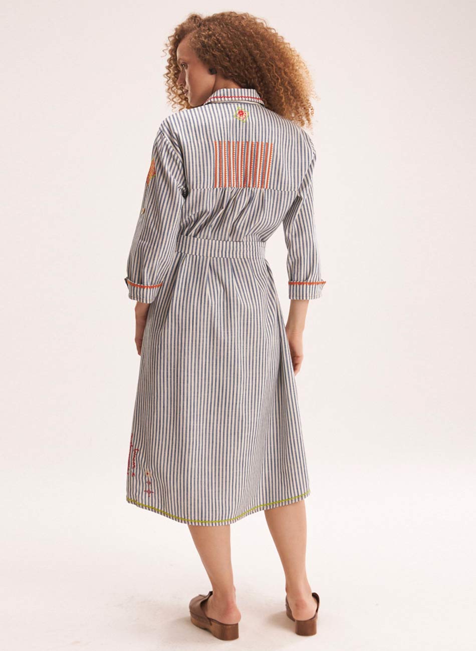 Vestido Chemisier Sarja Listra Bordado Cant�o - Foto 2