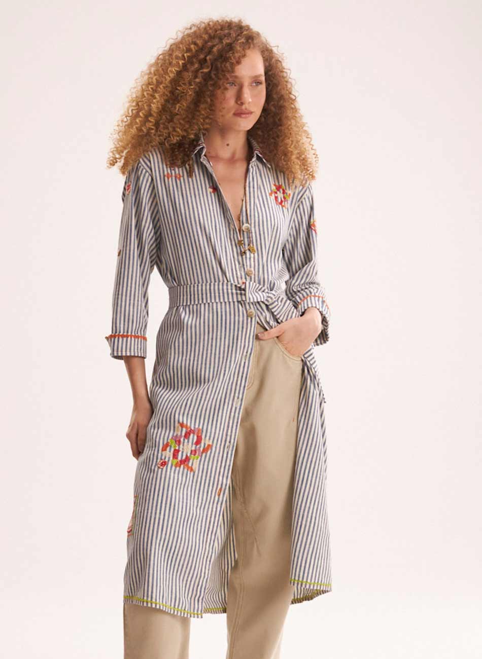 Vestido Chemisier Sarja Listra Bordado Cant�o - Foto 6