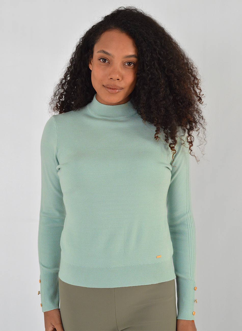 Blusa B�sica Promo Alpelo Verde �gua Gola - Foto 1