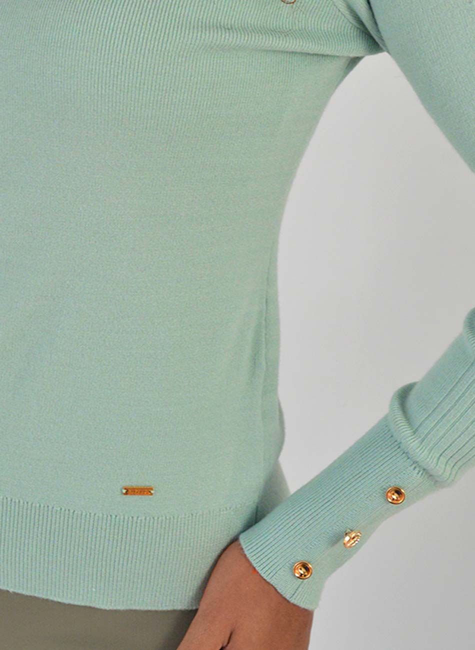 Blusa B�sica Promo Alpelo Verde �gua Gola - Foto 2