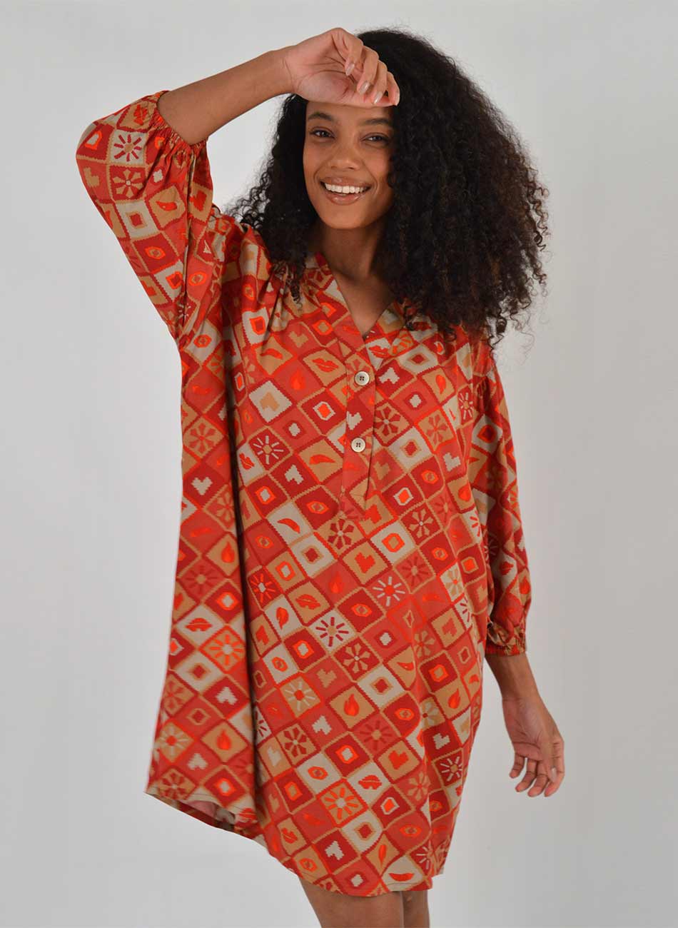Vestido Curto Estampa Fuxico Cant�o - Foto 1