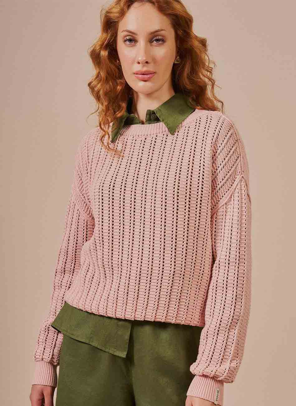 Blusa Tricot Ponto Vazado Biamar Rose - Foto 1