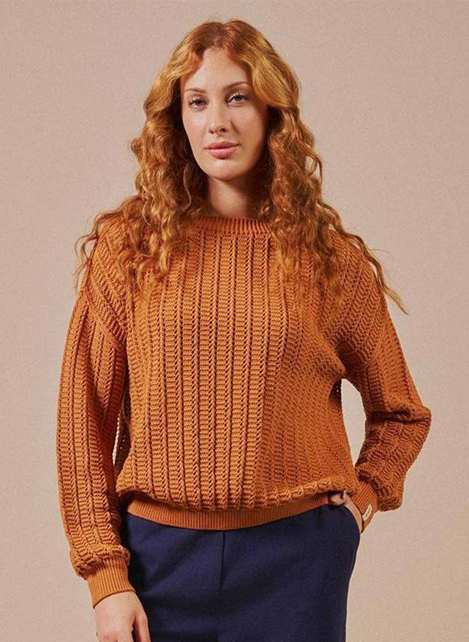Blusa Tricot Ponto Vazado Biamar Caramelo - Foto 1