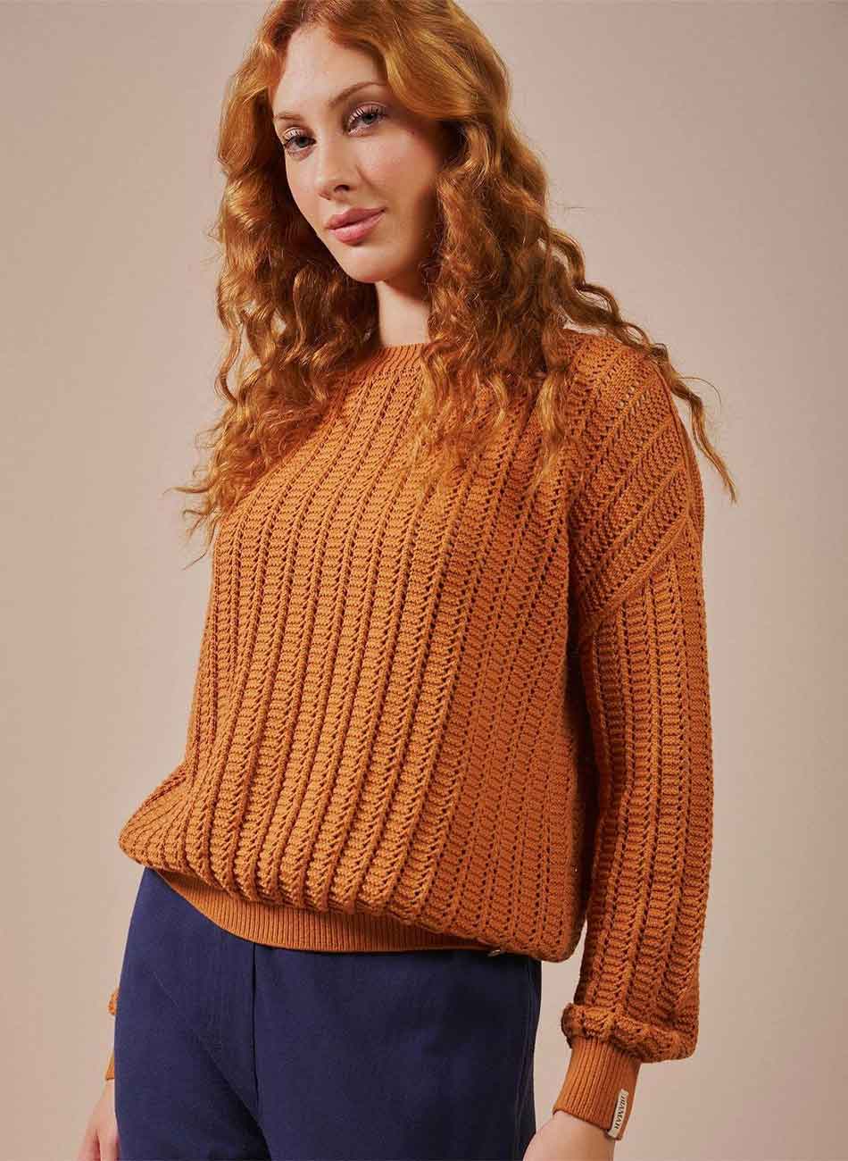 Blusa Tricot Ponto Vazado Biamar Caramelo - Foto 2