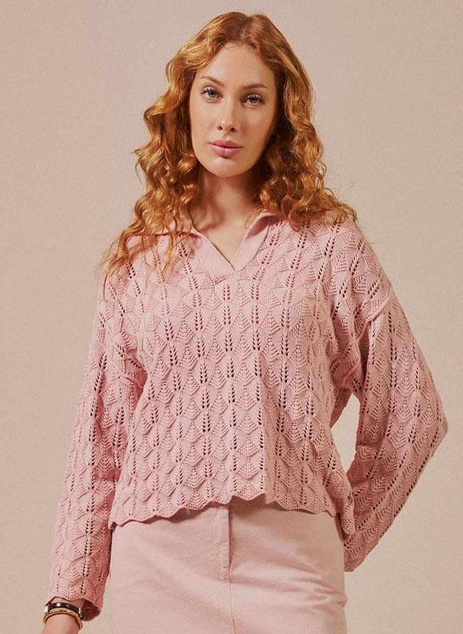 Blusa Polo Tricot Ponto Leque Biamar Rose - Foto 2