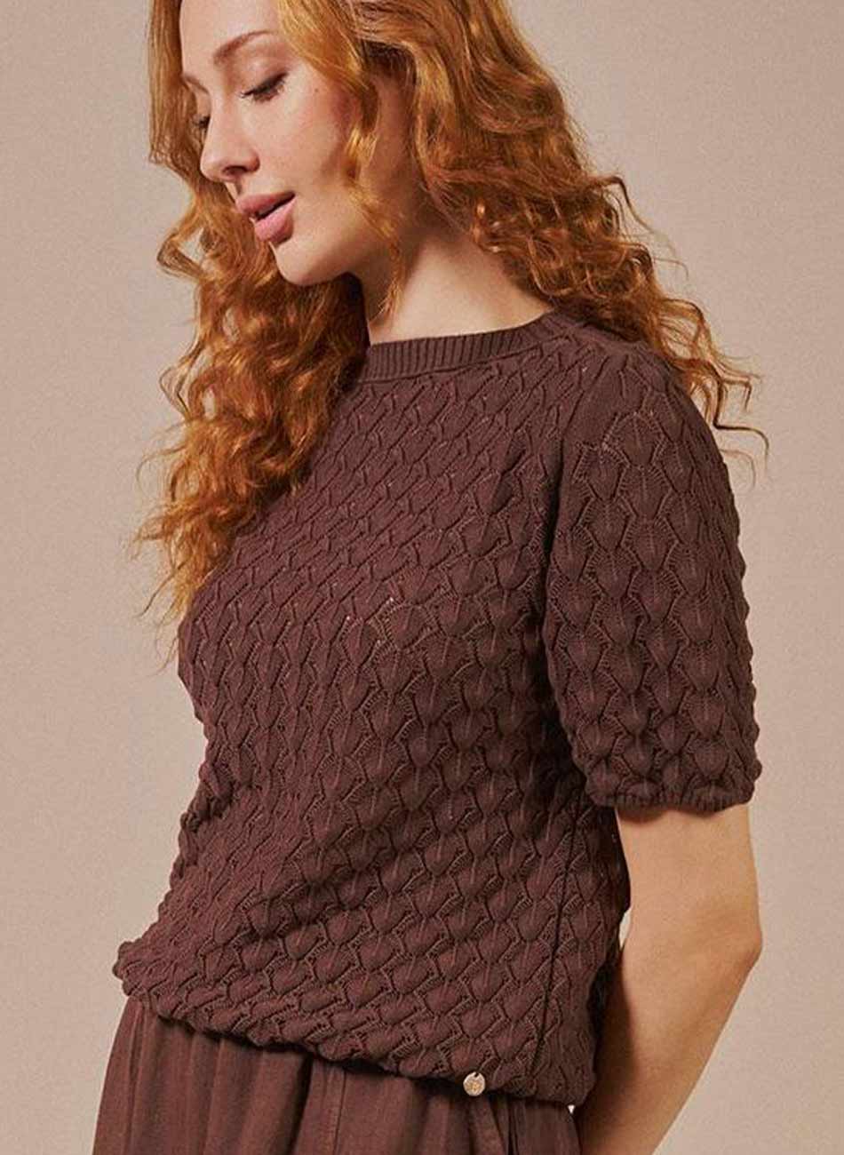 Blusa em Ponto Vazado Biamar Cacau - Foto 2