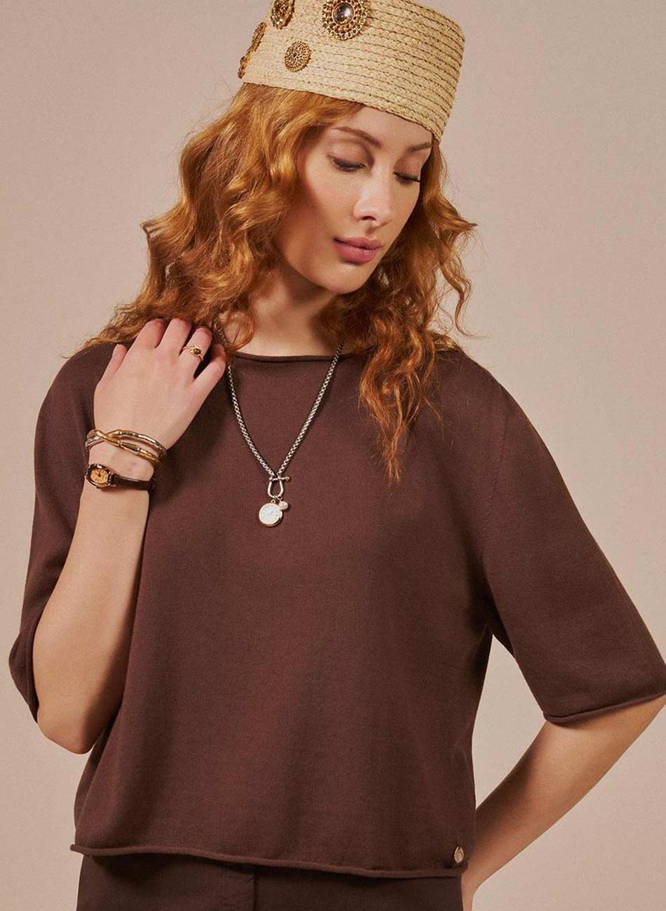Blusa B�sica Decote Canoa Biamar Cacau - Foto 1
