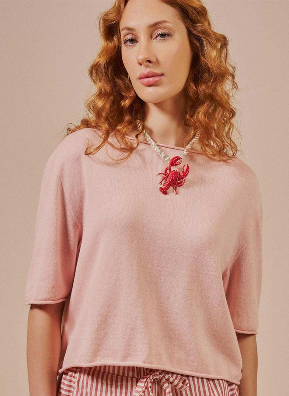 Blusa B�sica Decote Canoa Biamar Rose - Foto 1