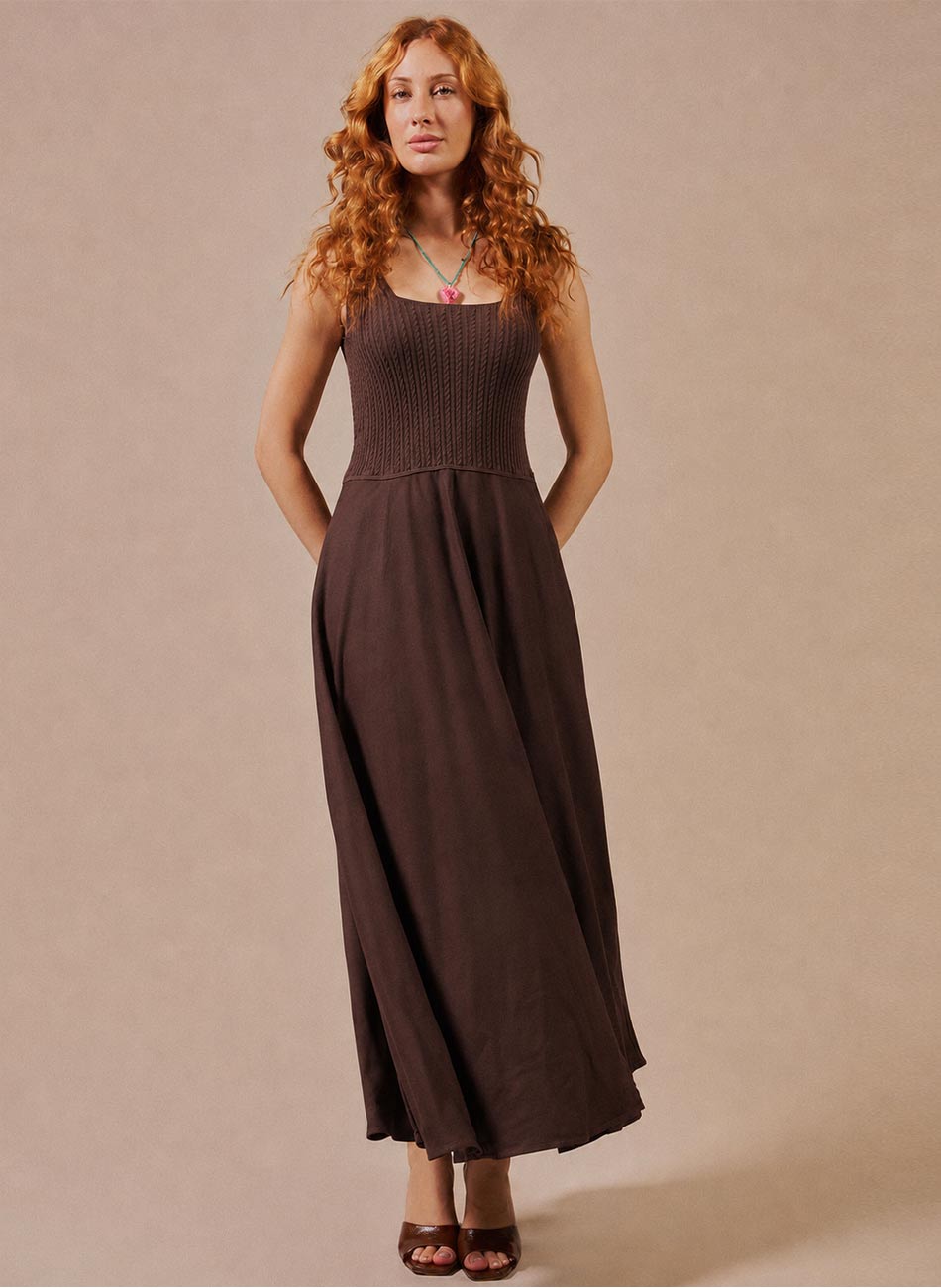 Vestido Midi Detalhes Tric� Biamar Cacau - Foto 1