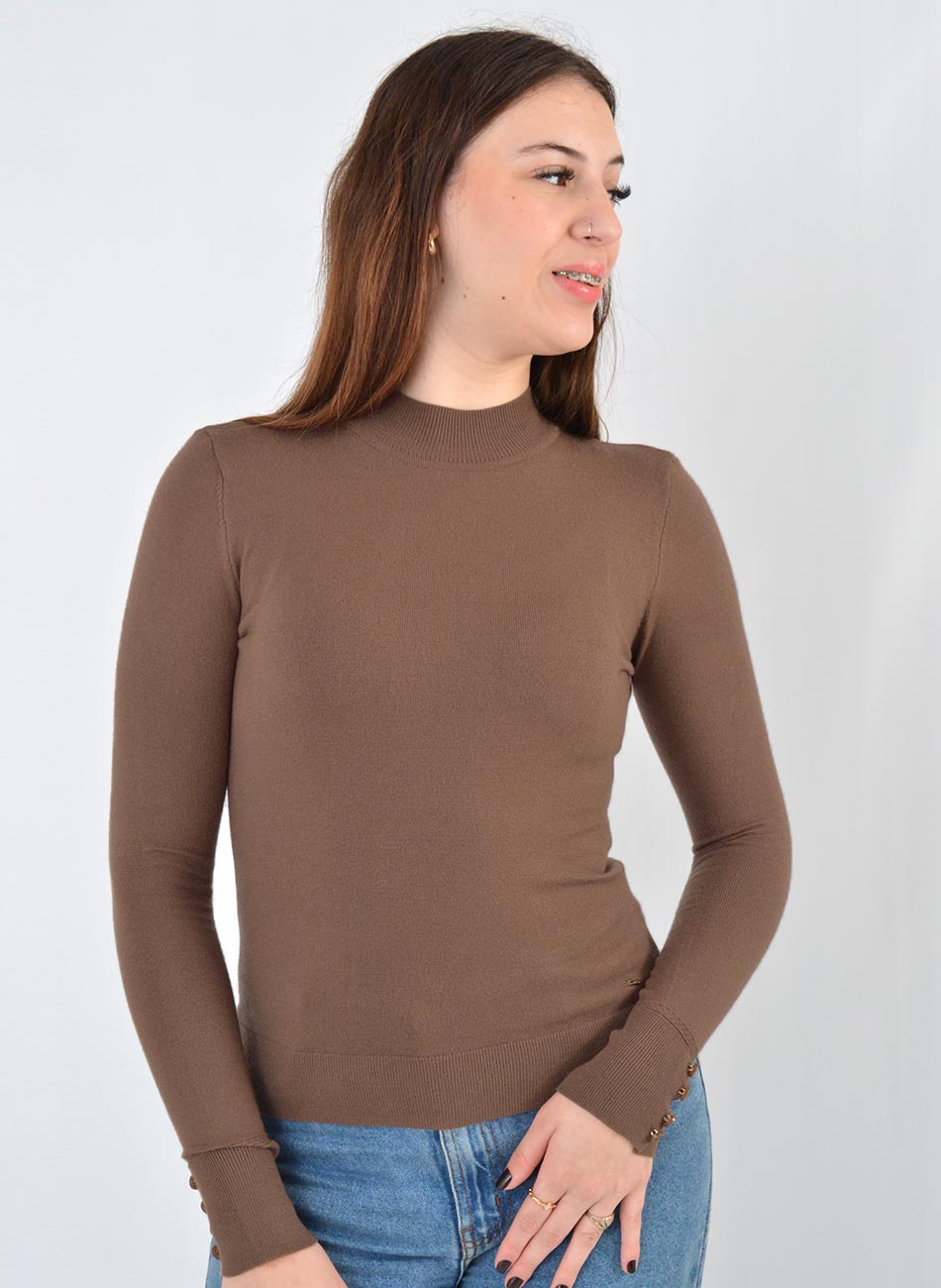 Blusa B�sica Promo Alpelo Marrom Tiramissu Gola Alta - Foto 1