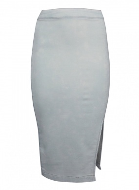 Saia Midi Jeans Moletom com Fenda Dimy