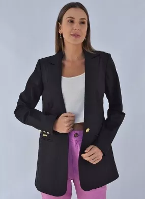 Blazer Alongado Sarja Trappiche Preto - Foto 1