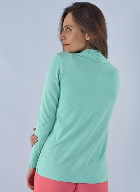 Cardigan alongado Malha Canelada Degli Uffizzi Verde �gua - Foto 2
