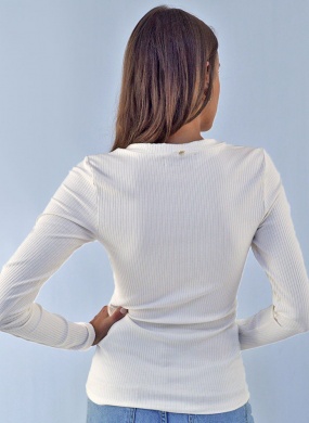 Blusa Viscolycra Canelada Flor de Lis Off White - Foto 2