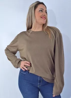 Blusa Malha Plus Size Miose Taupe - Foto 1