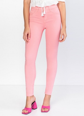 Cal�a Jeans Esmeralda Skinny Flor de Lis Rosa Ch� - Foto 1