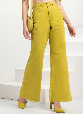 Cal�a Sarja Color Wide Leg Lez a Lez Super Alta Mostarda - Foto 2