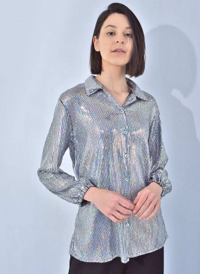 Camisa Paet� Prateada Hush - Foto 1