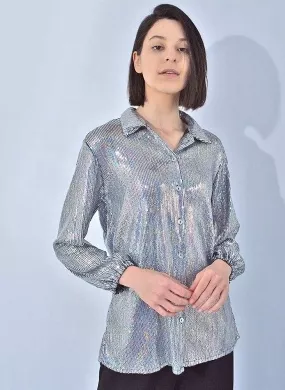 Camisa Paetê Prateada Hush - Foto 1