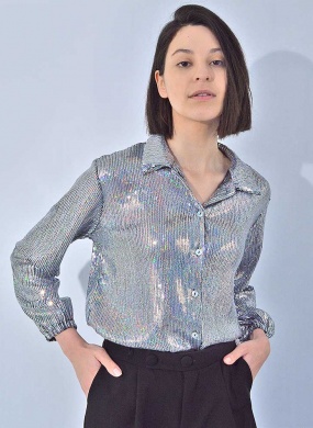 Camisa Paet� Prateada Hush - Foto 2
