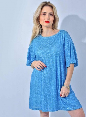 Vestido Paet�Azul Curto Hush - Foto 1