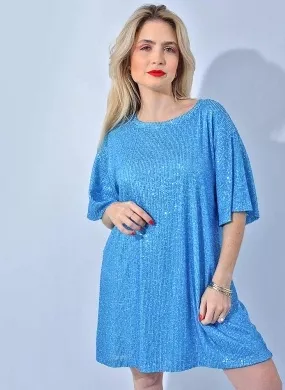Vestido PaetêAzul Curto Hush - Foto 1